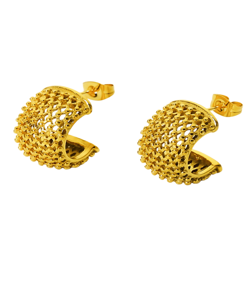 18K Gold Hoop Earrings - Mesh Half