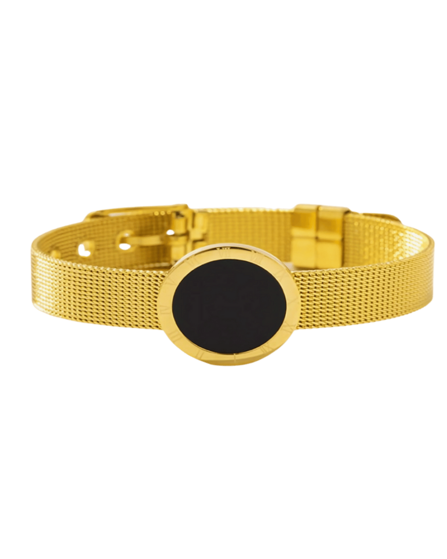 18K Gold Chain Watch Bracelet With Black Enamel