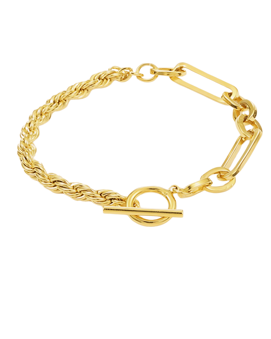 18K Gold Rope Link Chain Bracelet