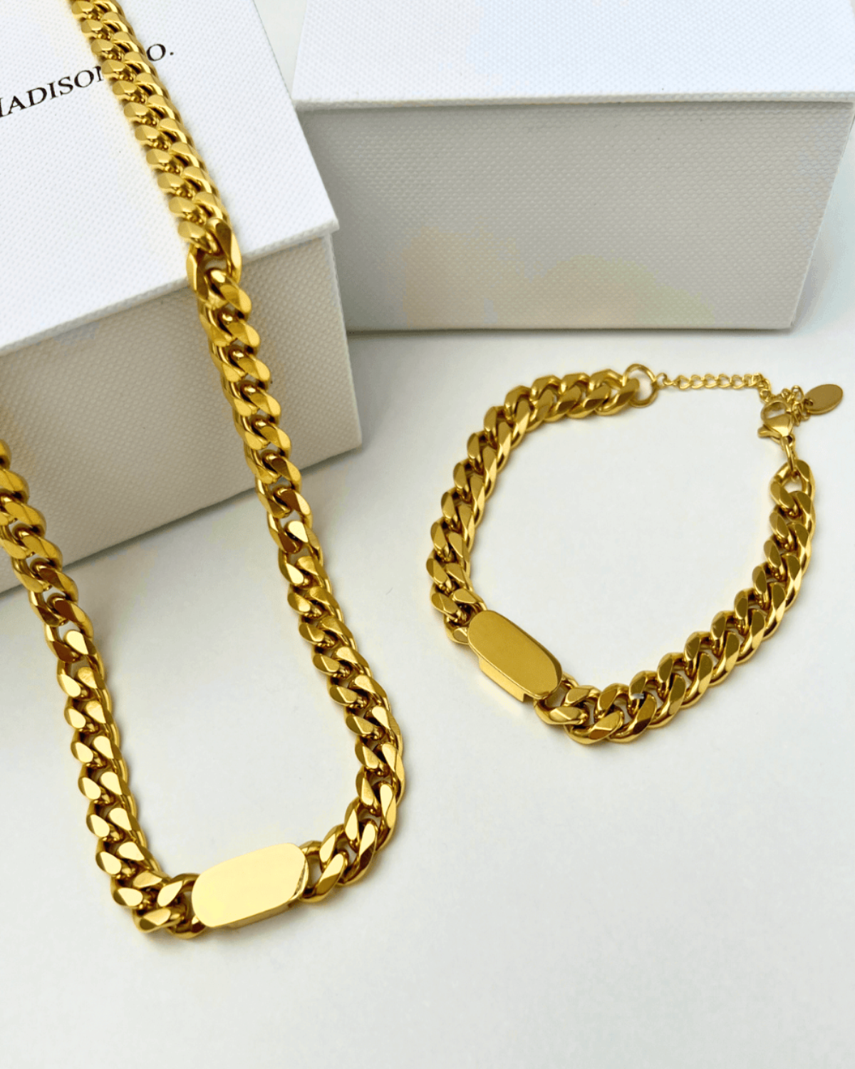 18K Gold Chain Necklace Bracelet Bundle Set - MASON CHUNKY CHAIN™ To Be Elegant