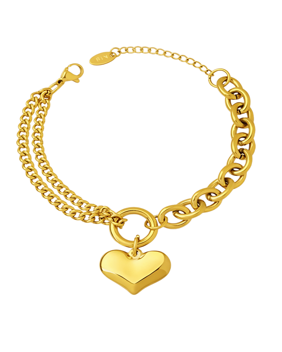 18K Gold Heart Charm Chain Bracelet