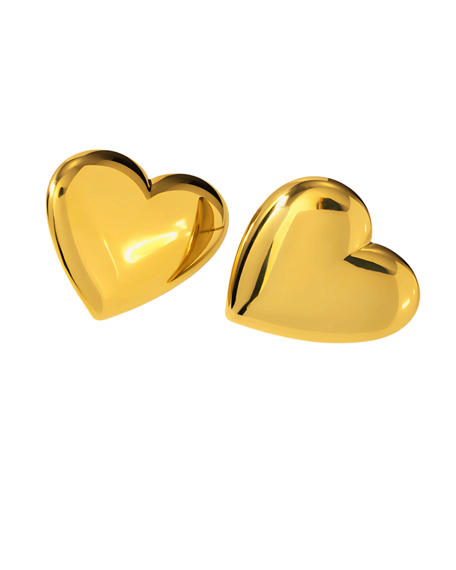 18K Gold Heart Stud Earrings