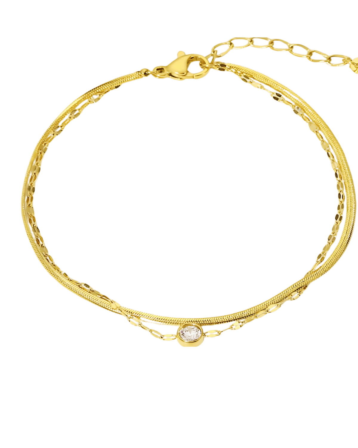 18K Gold Layered Chain Bracelet - Herringbone Diamond