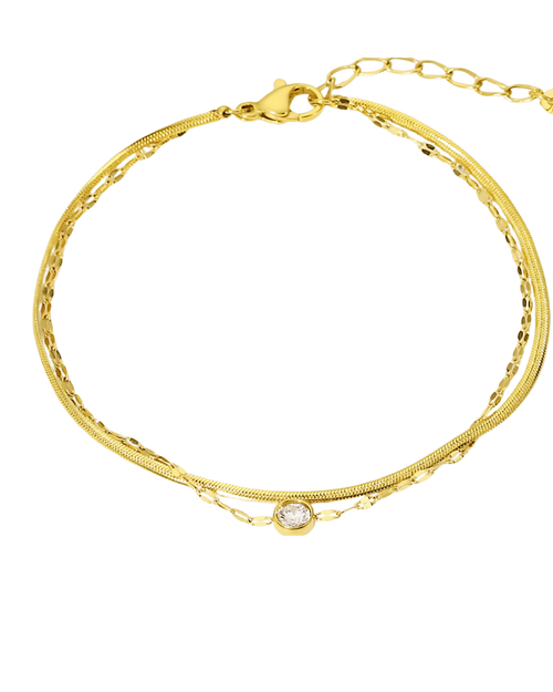 18K Gold Layered Chain Bracelet - Herringbone Diamond