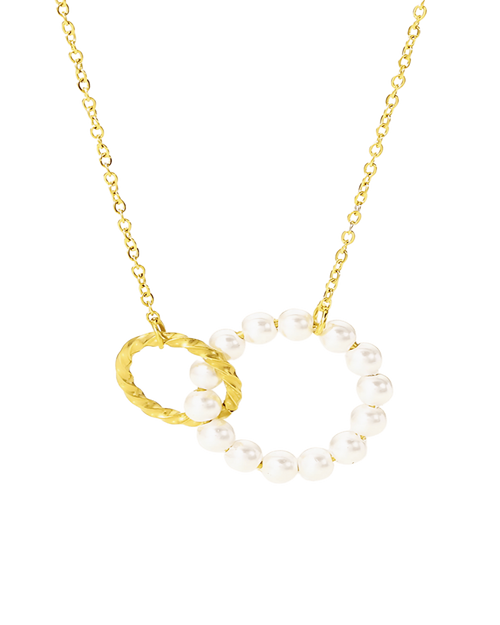 18K Gold Pearl Circle Pendant Necklace
