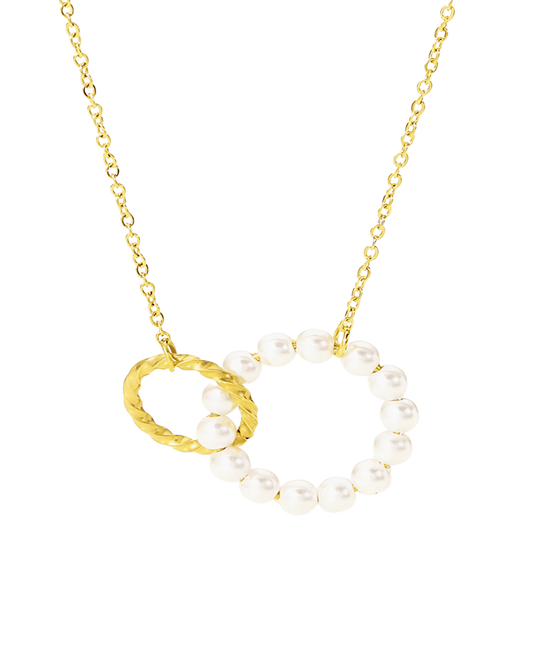 18K Gold Pearl Circle Pendant Necklace