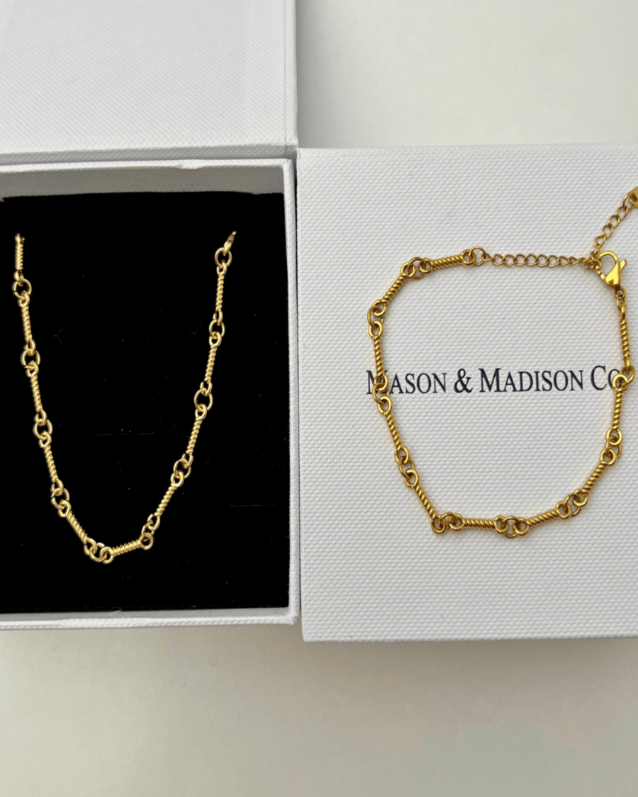 18K Gold Rope Link Chain Necklace Bracelet Bundle Set