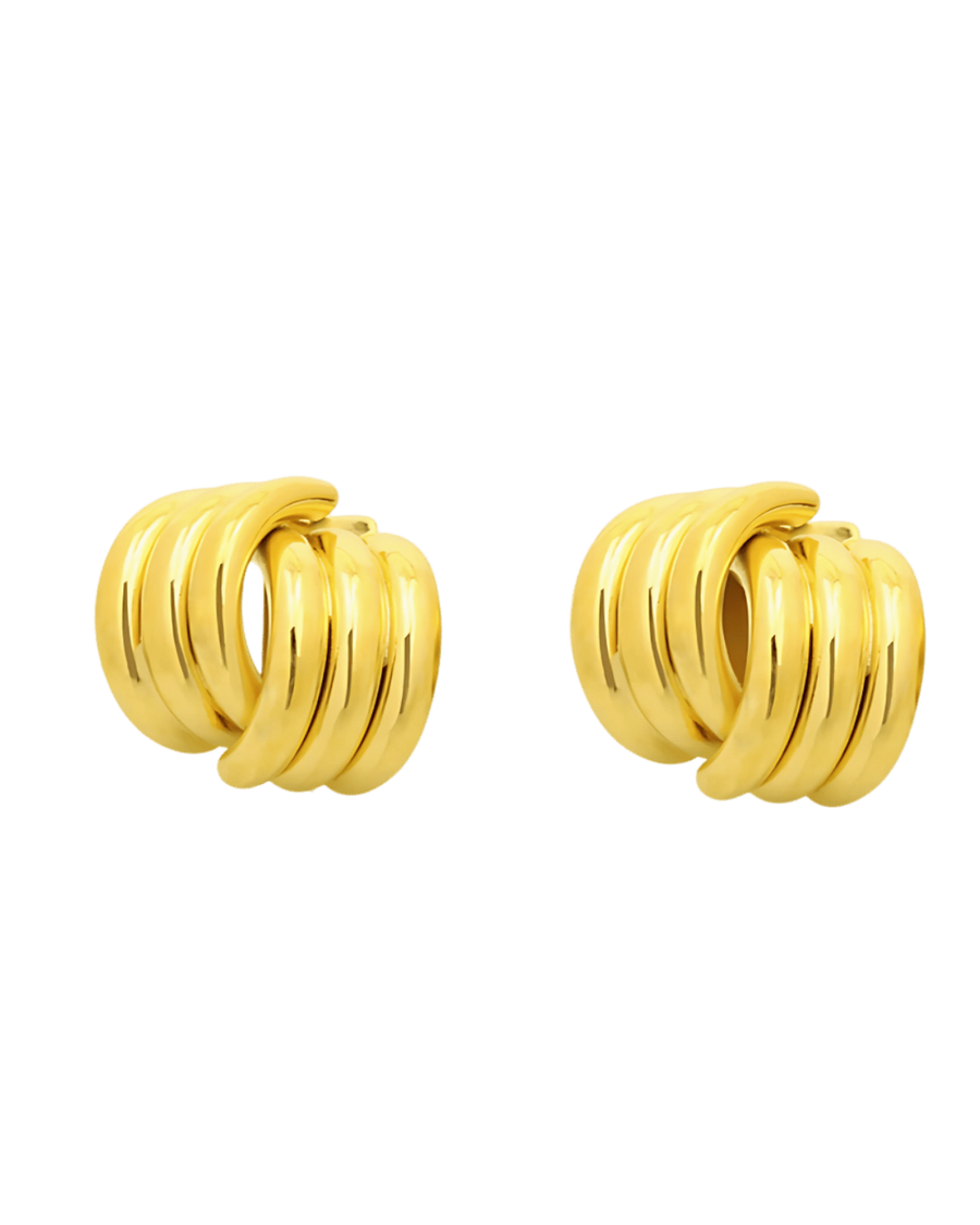 18K Gold Stud Earrings with Line