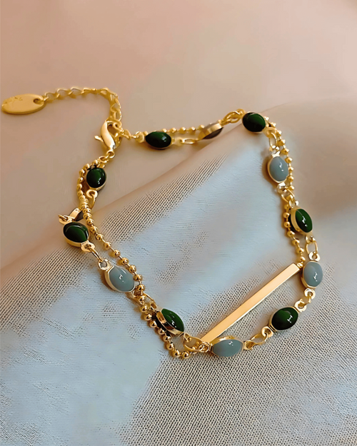 18K Jade Chain Bracelet - Vintage Style