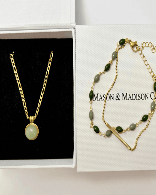 18K Jade Necklace Bracelet Bundle Set