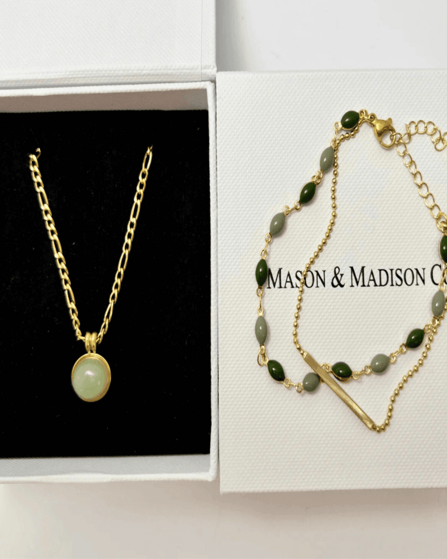 18K Jade Necklace Bracelet Bundle Set