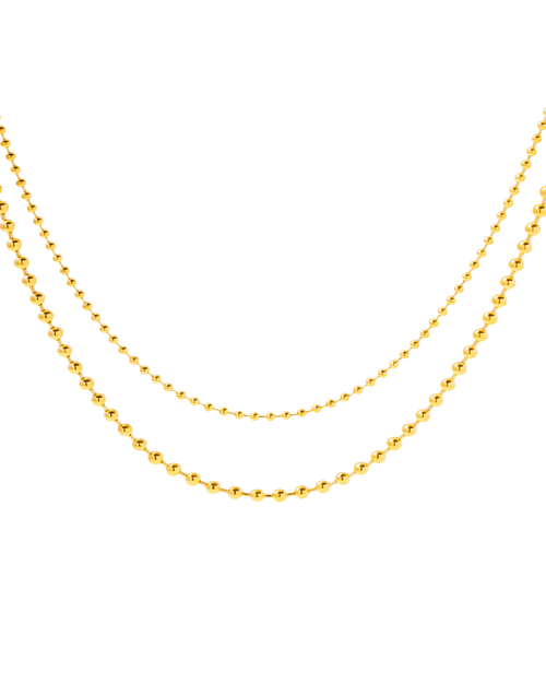 18K Gold Layered Bead Chain Necklace - Double