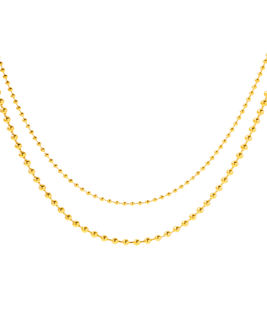 18K Gold Layered Bead Chain Necklace - Double