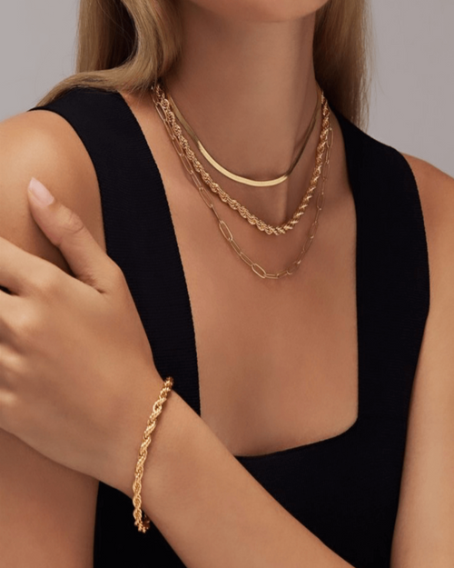 18K Gold Rope Chain + Link Chain Necklace Stack Bundle