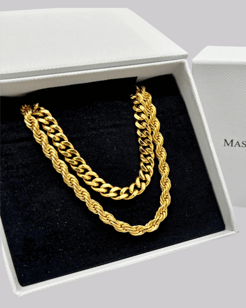 Best Trending 18K Gold Cable Chain + Rope Chain Necklace Set Gift on Sale for Women, Lady, Mother, Wife