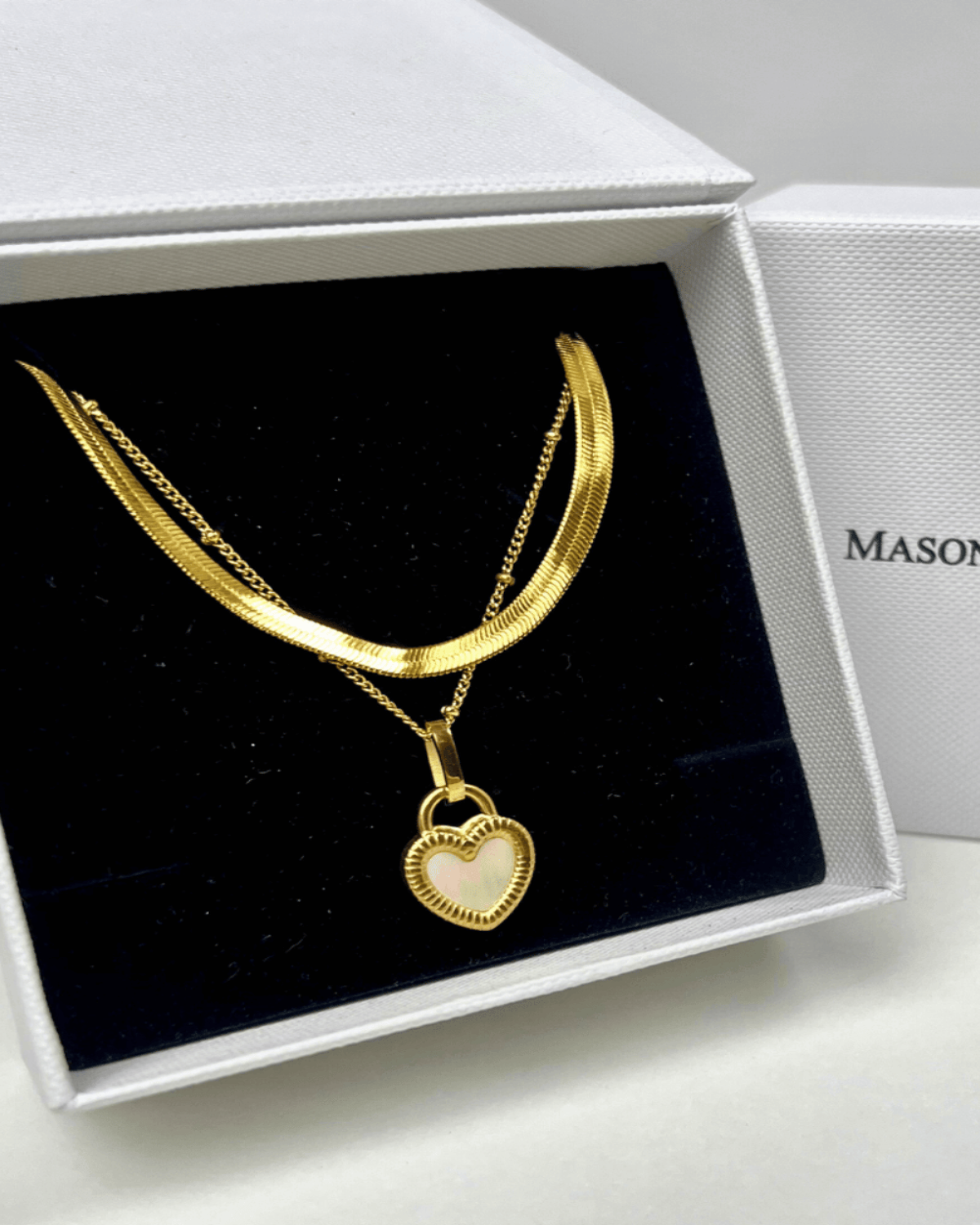 Best Trending 18K Gold Snake Chain + Heart Pearl Necklace Set Gift on Sale for Women, Lady, Mother, Wife