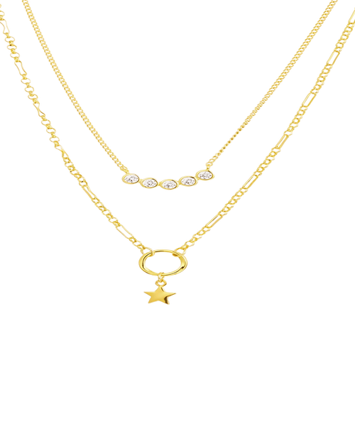 18K Gold Layering Pendant Necklace with Star & Diamond