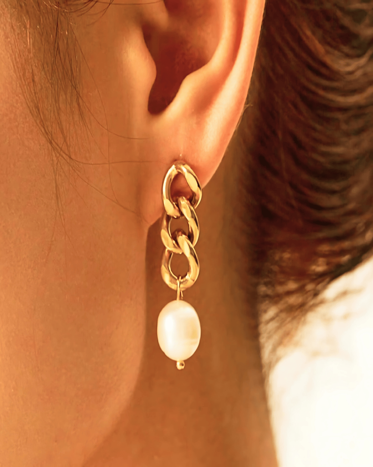 18K Pearl Drop Earrings with Gold Chain - MADISON PEARL DUET™