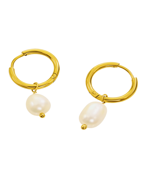 18K Pearl Drop Hoop Earrings
