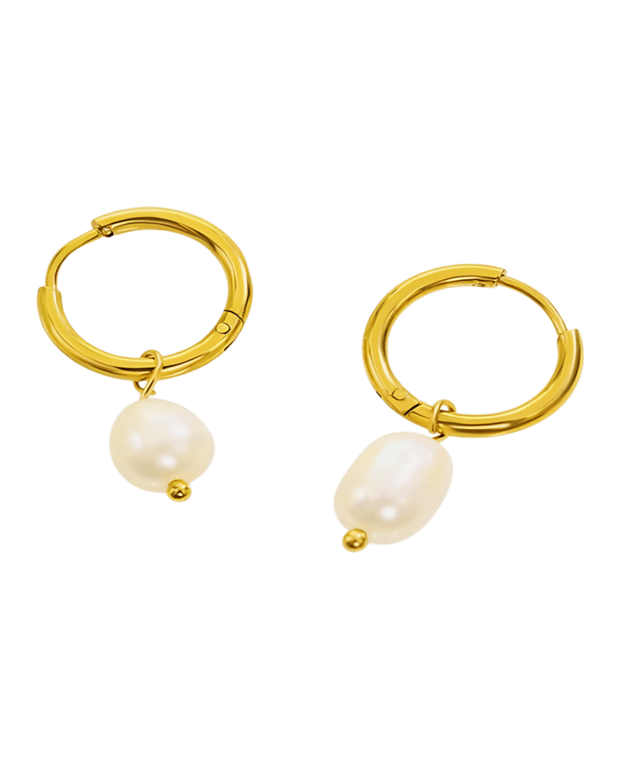 18K Pearl Drop Hoop Earrings