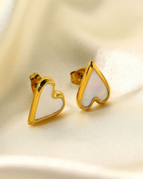 18K Shell Heart Stud Earrings - Love Me