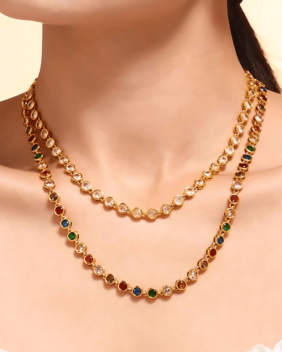 18K Diamond Tennis Gold Chain Necklace Stack Bundle