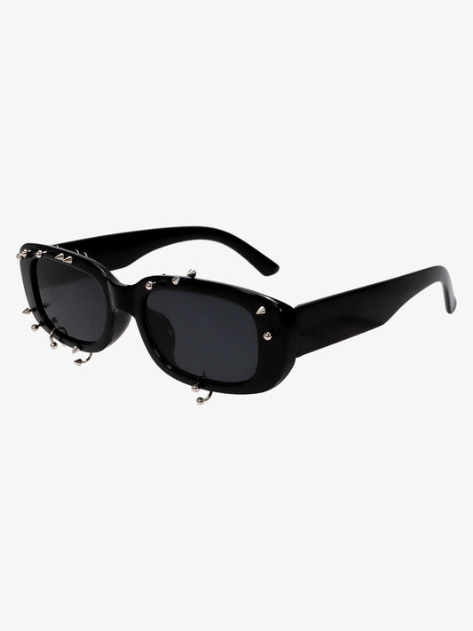 Retro Punk Studded Small Square Frame Sunglasses - Black