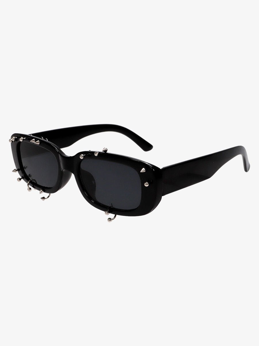 Retro Punk Studded Small Square Frame Sunglasses - Black