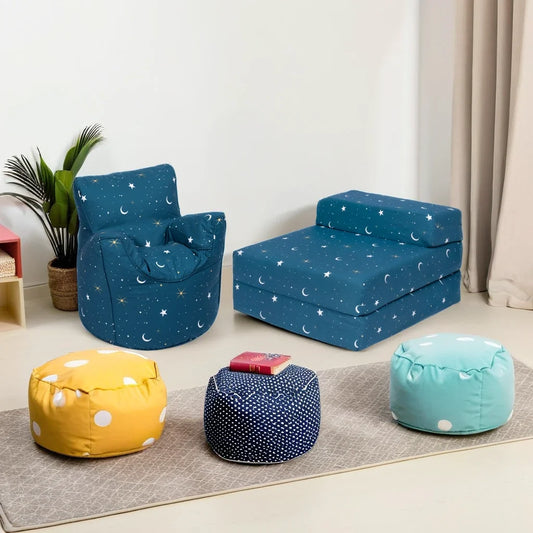Kids Bean Bag Armchair and Folding Z Bed Printed Toddler Beanbag Chair and Sleeping Mattress