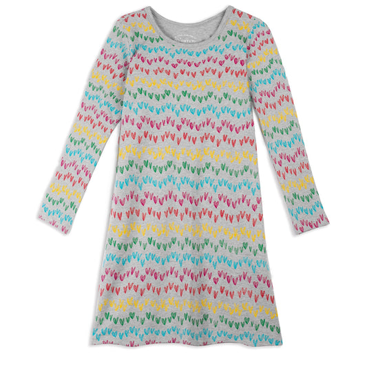 Toddler Long Sleeve T-Shirt Dresses for Kids - FINAL SALE | Color: Rainbow Hearts | Size: 4T