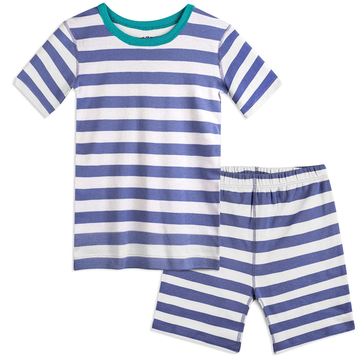 100% Organic Cotton Shortie Pajamas for Kids: Stripes - Final Sale | Color: Periwinkle Stripe | Size: 6