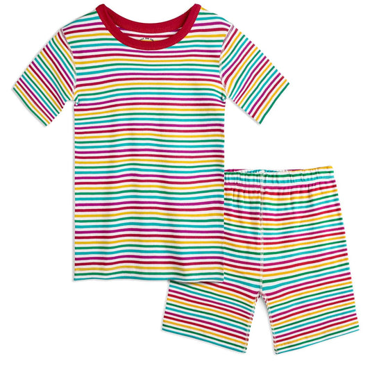 100% Organic Cotton Shortie Pajamas for Kids: Stripes - Final Sale | Color: Rainbow Stripe | Size: 2T