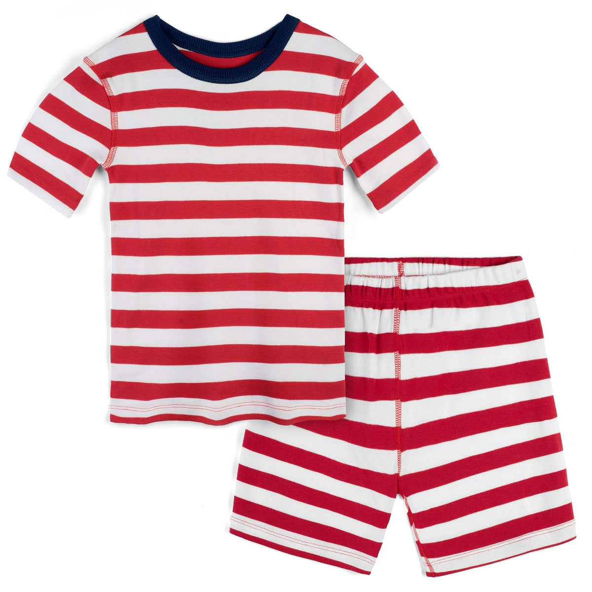 100% Organic Cotton Shortie Pajamas for Kids: Stripes - Final Sale | Color: Red Stripe | Size: 2T