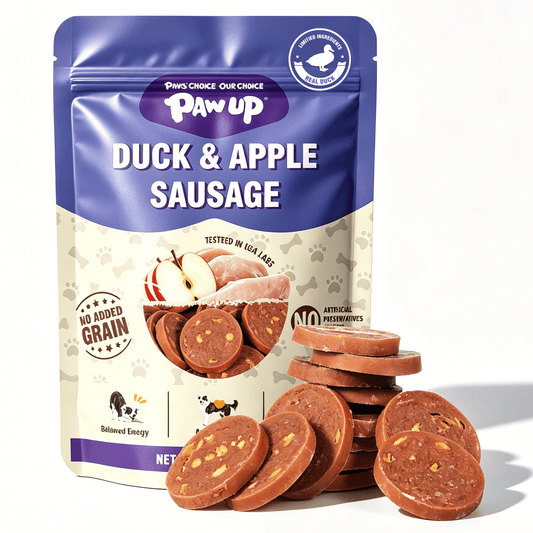 PAWUP Duck Sausage with Apple Dog Treats, Human Grade Dog Food for Small Medium Large Dogs, Training Treats for Dogs, 10.6oz