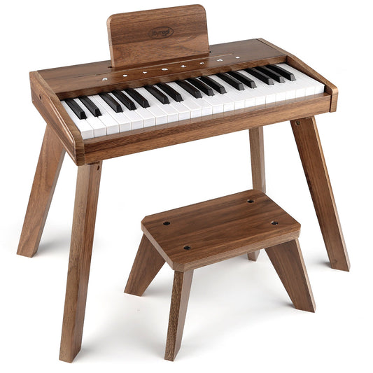 Wooden Digital Piano for Kids, 37-Key Beginner Keyboard with Bench