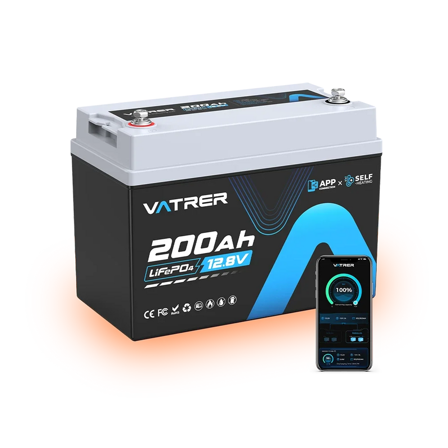 Vatrer 12V 200Ah Bluetooth LiFePO4 Self-Heated Lithium Battery 200A BMS CA - 1 PACK