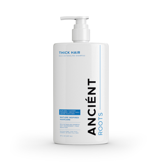 Ancient Roots Thick Hair Rich Detangling Shampoo, Sulfate Free Shampoo, Aloe Vera Flaxseed Fenugreek Hibiscus Amla, Frizz Control Nourishing Cleanse a