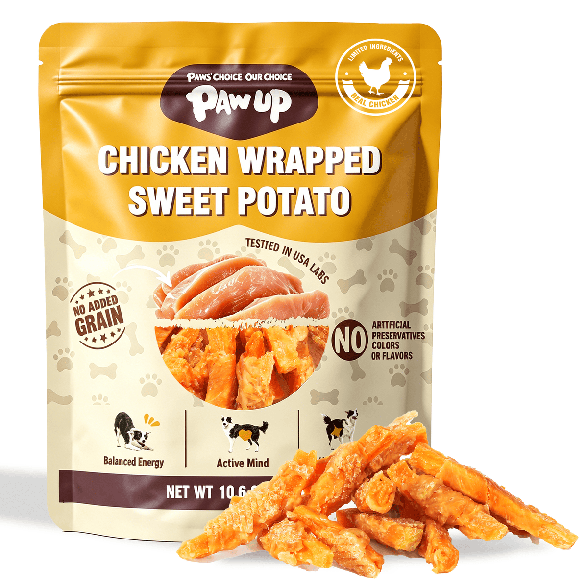 Chicken Wrapped Sweet Potato Dog Treats, - Although chicken and sweet potato have many benefits, be careful not to overeat / Taurine Add / 10-100 lbs