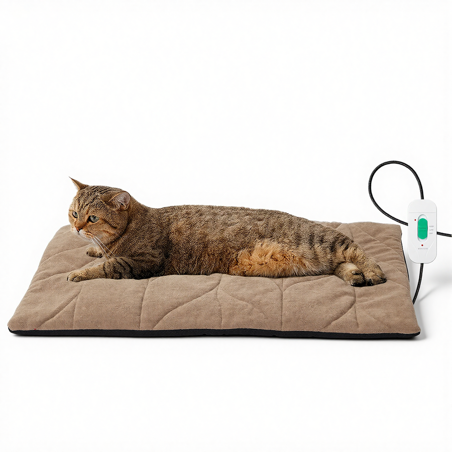 Square Electric Heated Pet Mat - Khaki / Medium:31"L x 20"W