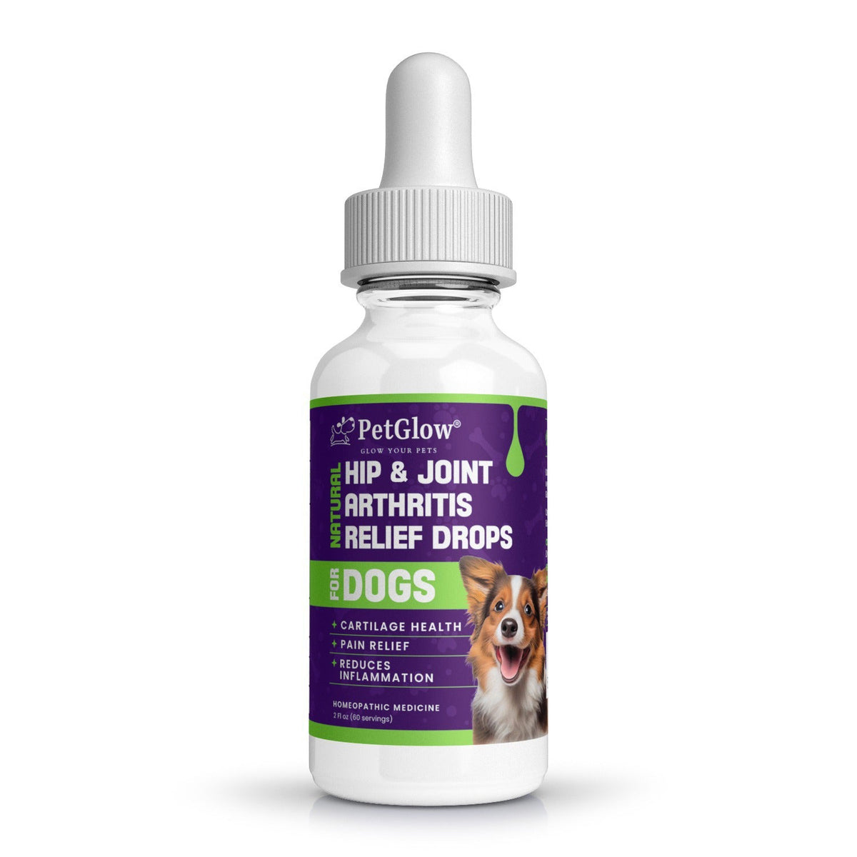 PetGlow® Natural Hip &amp; Joint Arthritis Relief Drops with Curcumin &amp; Boswellia for Dogs &amp; Cats