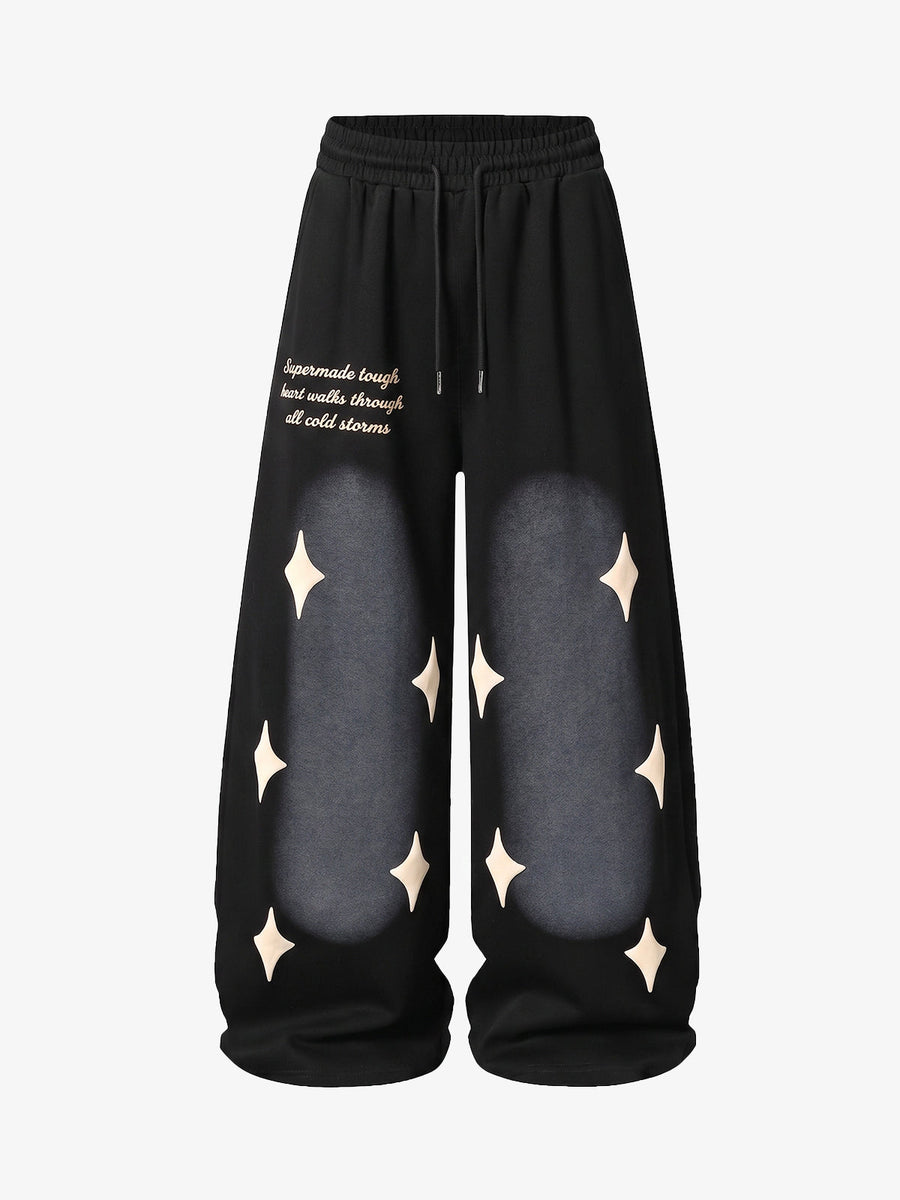 Spray Paint Star Print Distressed Sweatpants - Black / M