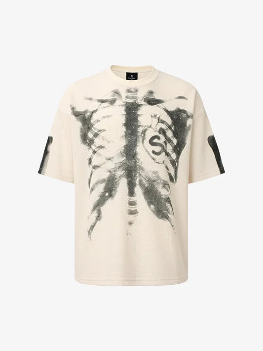 X-Ray Skeleton Graphic Waffle T-Shirt - Apricot / S