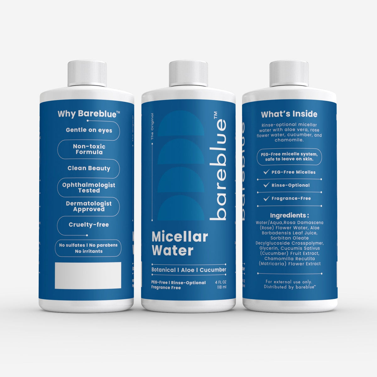 Bareblue Micellar Water with Rose Aloe and Cucumber 4 fl oz