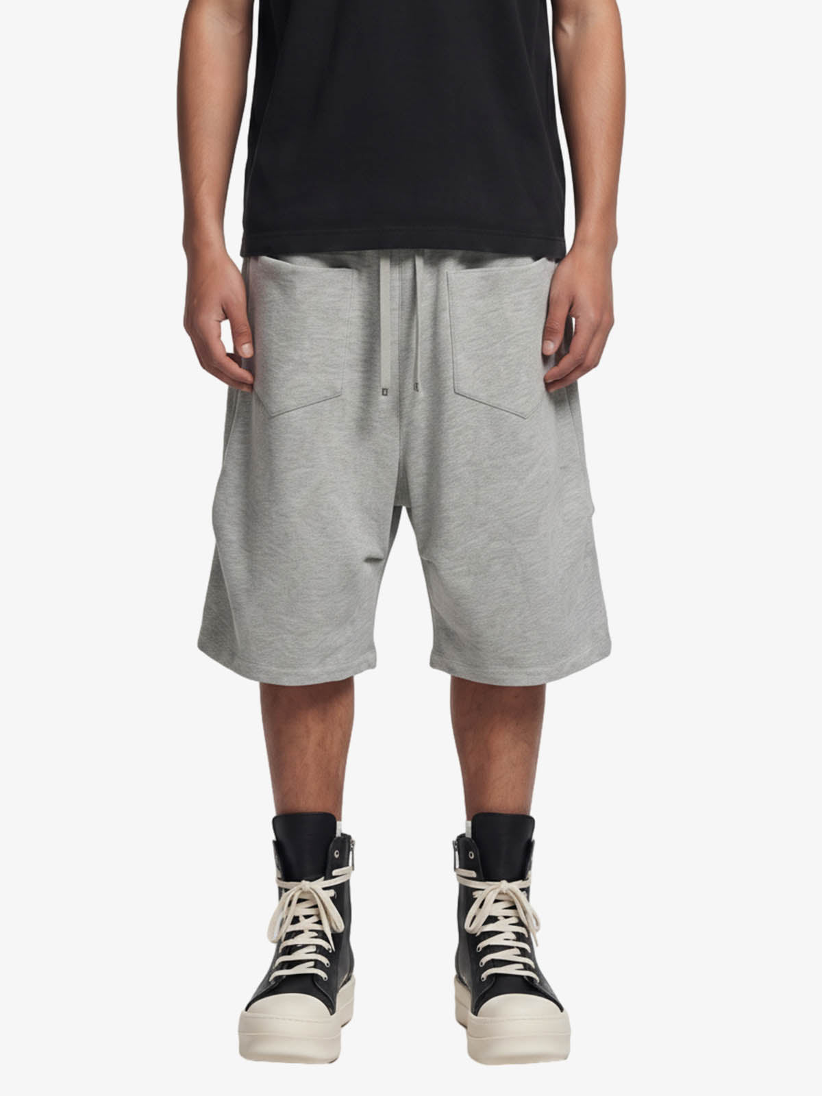 Side Pockets Drawstring Waist Casual Jorts - Light Grey / S