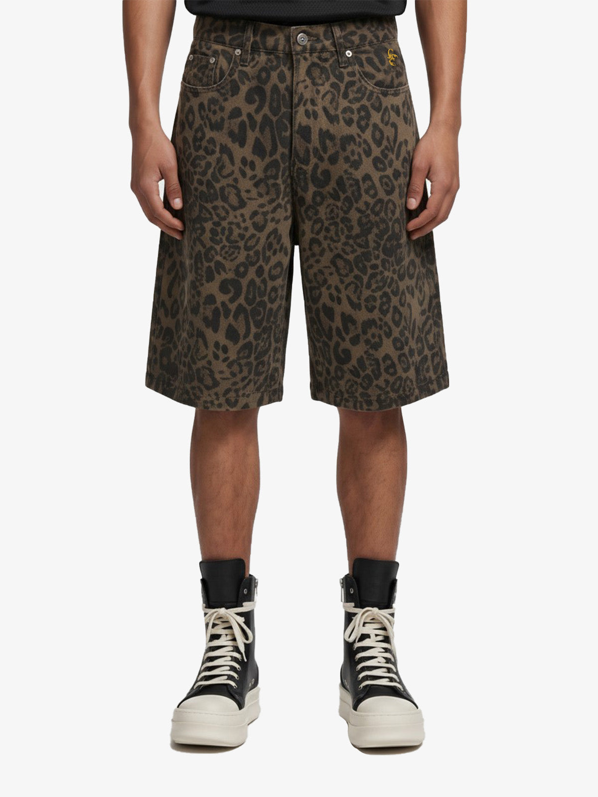 Leopard Print Cotton Wide Leg Shorts - Leopard / S
