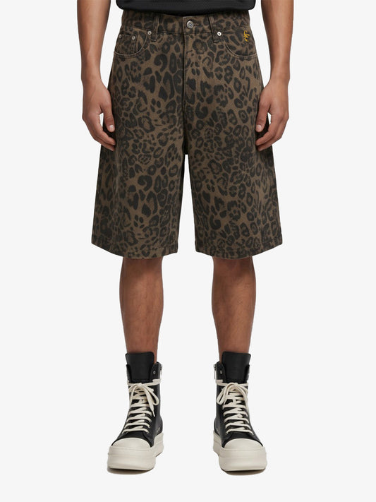 Leopard Print Cotton Wide Leg Shorts - Leopard / S