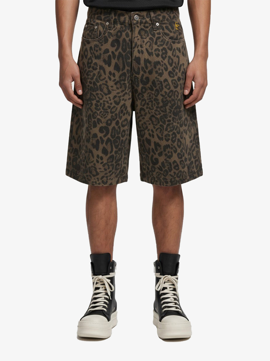 Leopard Print Cotton Wide Leg Shorts - Leopard / S