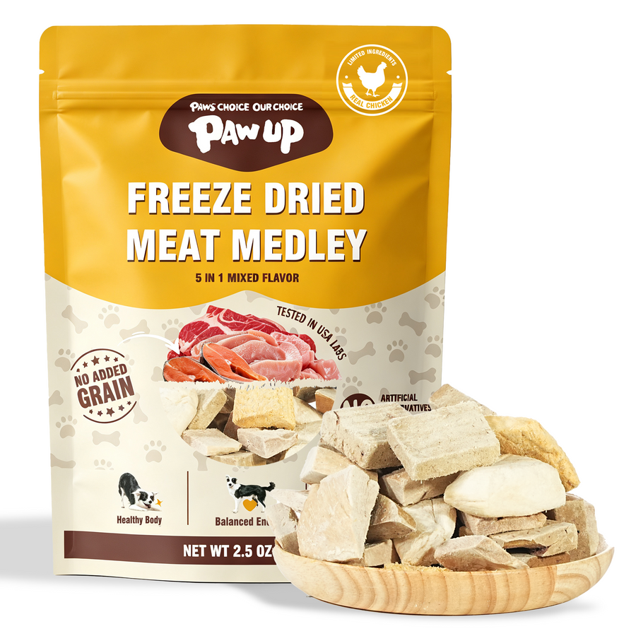 PAWUP Freeze Dried Dog Treats, Chicken, Duck, Beef, Beef Liver & Salmon, Single-Ingredient Variety Snack Pack for Small, Medium & Large Dogs, 2.5 oz