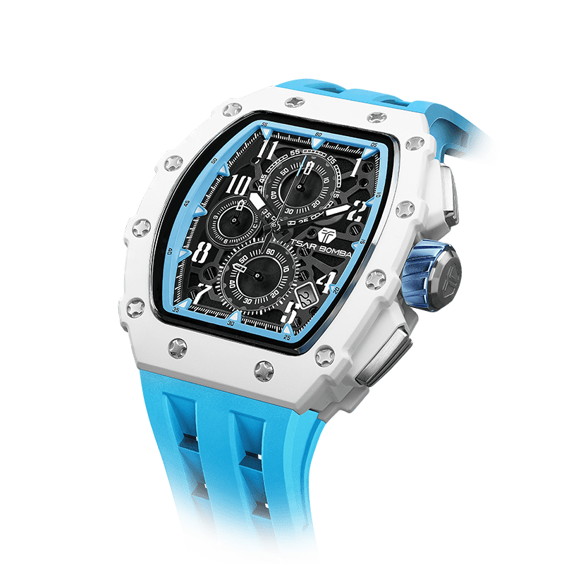TSAR BOMBA schwarze Uhr – Herren-Quarzchronograph mit Bio-Keramik-Lünette, Edelstahlgehäuse, Saphirglas, 50 m Wasserdichtigkeit und Silikonarmband. Bl