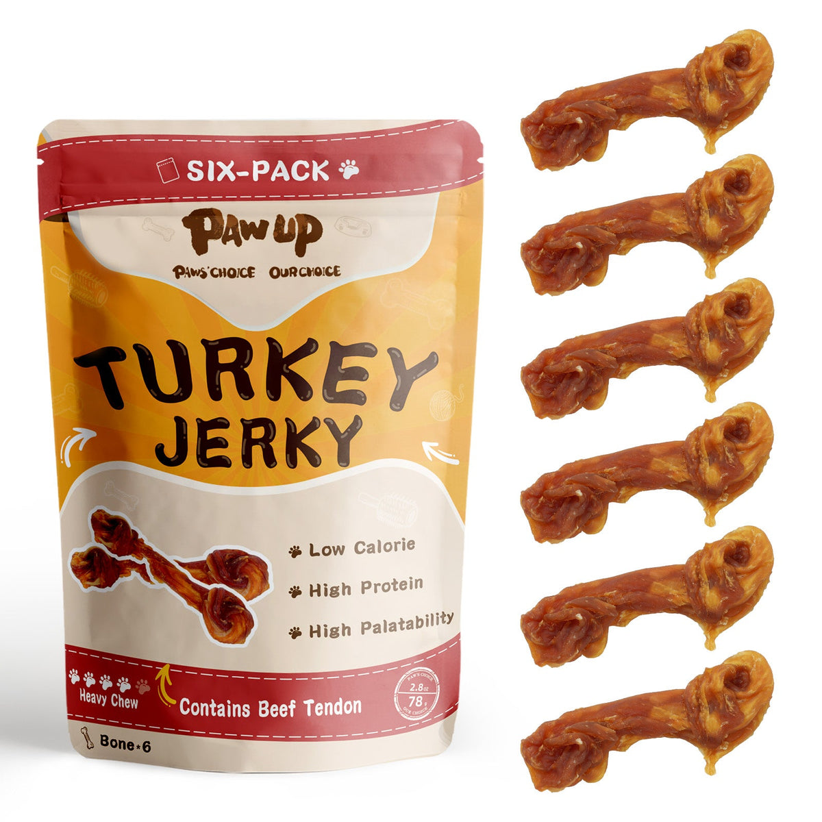 Turkey Jerky Dog Treats, High-Protein Chews for Large Dogs, 6 Sticks (13 g Each)